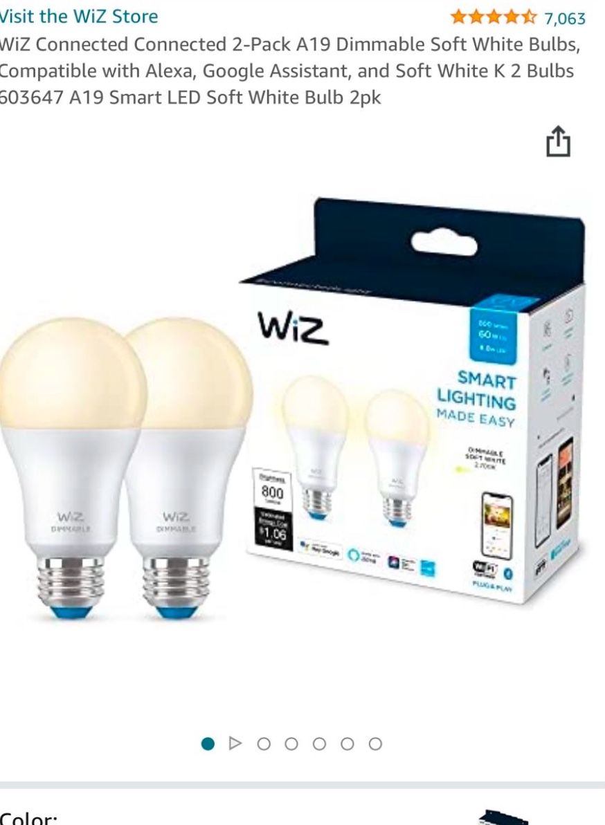 2 Boxes WiZ Wifi Connected 2-Pack A19 Dimmable Soft White Bulbs, Compatible with Alexa, Google Assistant