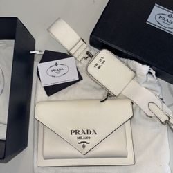 Prada Saffiano Leather Envelope Crossbody Bag – White