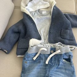 Cozy Blue Knit Jacket and Denim Set