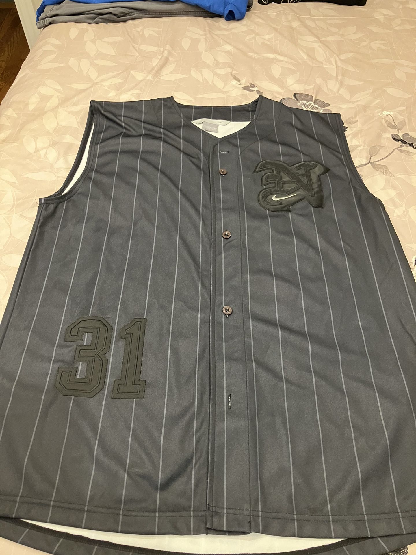 Vintage Nike Baseball Jersey Mens XL Dark Blue Pinstripe Sleeveless 31