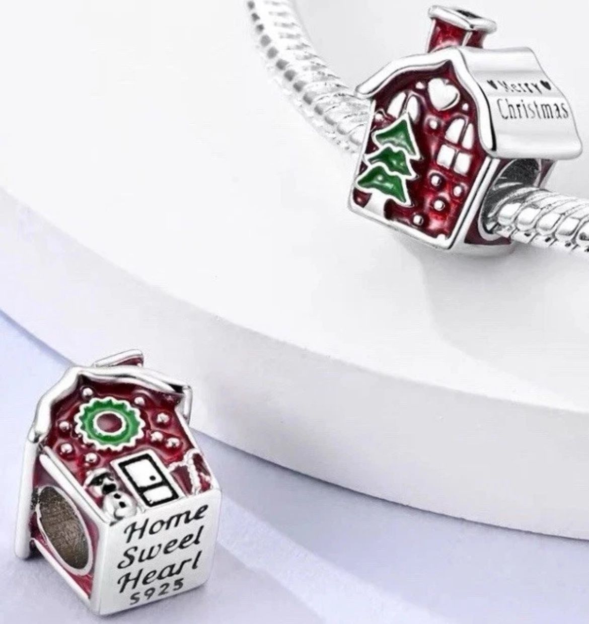 Sterling Silver Christmas Home Sweet Heart House Charm.