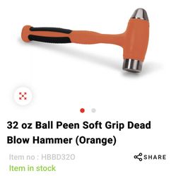 Snap-on Tools BALL PEEN HAMMER HBBD32 32oz  ORANGE DEAD BLOW
