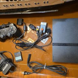 Sony PlayStation 2 PS2 Slim Console Bundle SCPH-79001 Tested Working w Wires Controller + Memory
