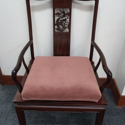Antique Vintage Wood Carved Dragon Arm Chair With Cushion Accent Design