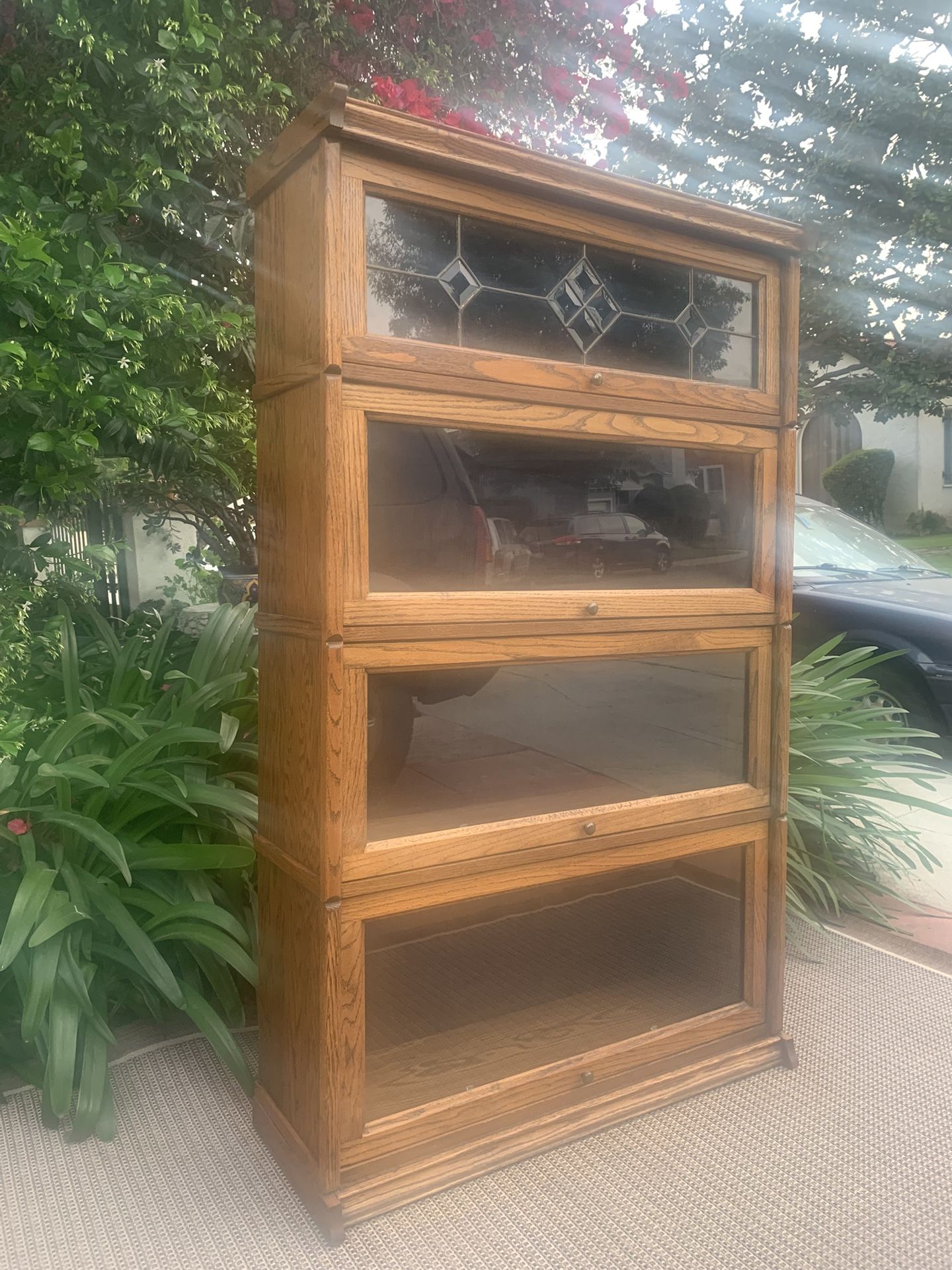 Barrister Style 4-Shelf Glass Door Bookcase One-Piece