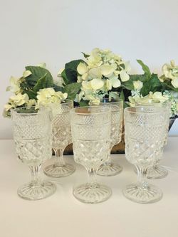 Vintage Diamond Cut Clear Glasses set of 6 MCM Glassware Anchor hocking Glass