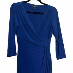 Lauren Ralph Lauren Faux Wrap Seath Dress Women's Size 6 Blue V-Neck
