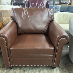 Brown Faux Leather Chair，Mid Century Modern Accent Chair Set for Office Bedroom Living Room