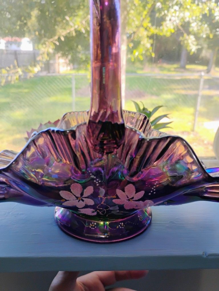 Fenton Carnival Glass Flower Basket 
