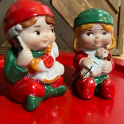 Vintage Festive Elves Salt & Pepper Shaker Figures