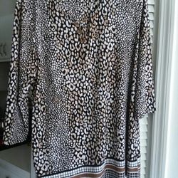 JM Collection Dark Brown Animal Print Tunic With Stud Accents & Toggle Closure Size Extra Large