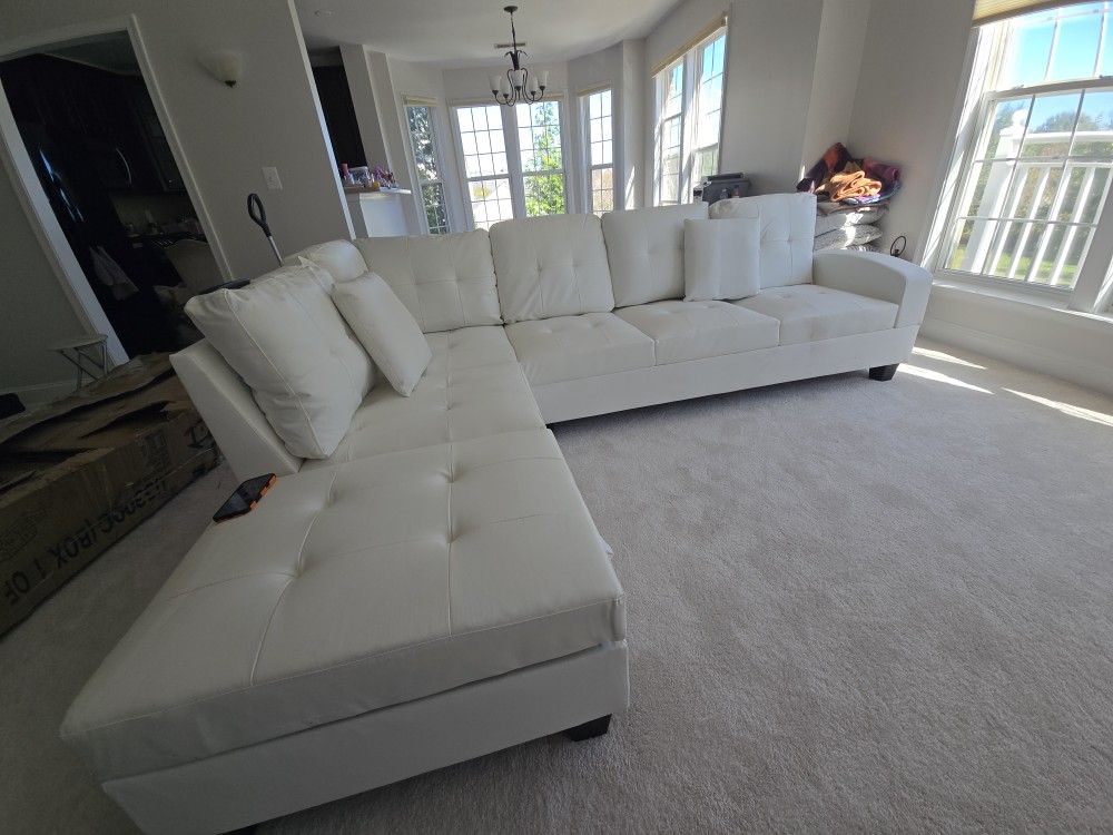New! White Leather Storage Sectional Sofa
