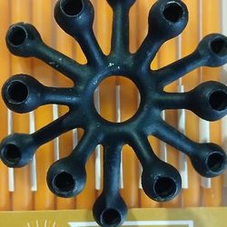 Dansk Danish Cast Iron Atomic candle Holder And Vintage Orange Taper Candles New In Box Perfect Mid Century Modern Gift Decor