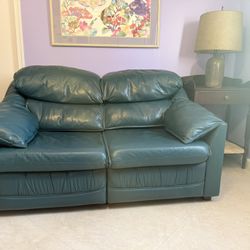 Emerson Top Grain Leather Loveseat Recliner Turquoise 