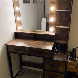 Makeup Vanity, Full Size Bed Frame, And Dresser For Sale