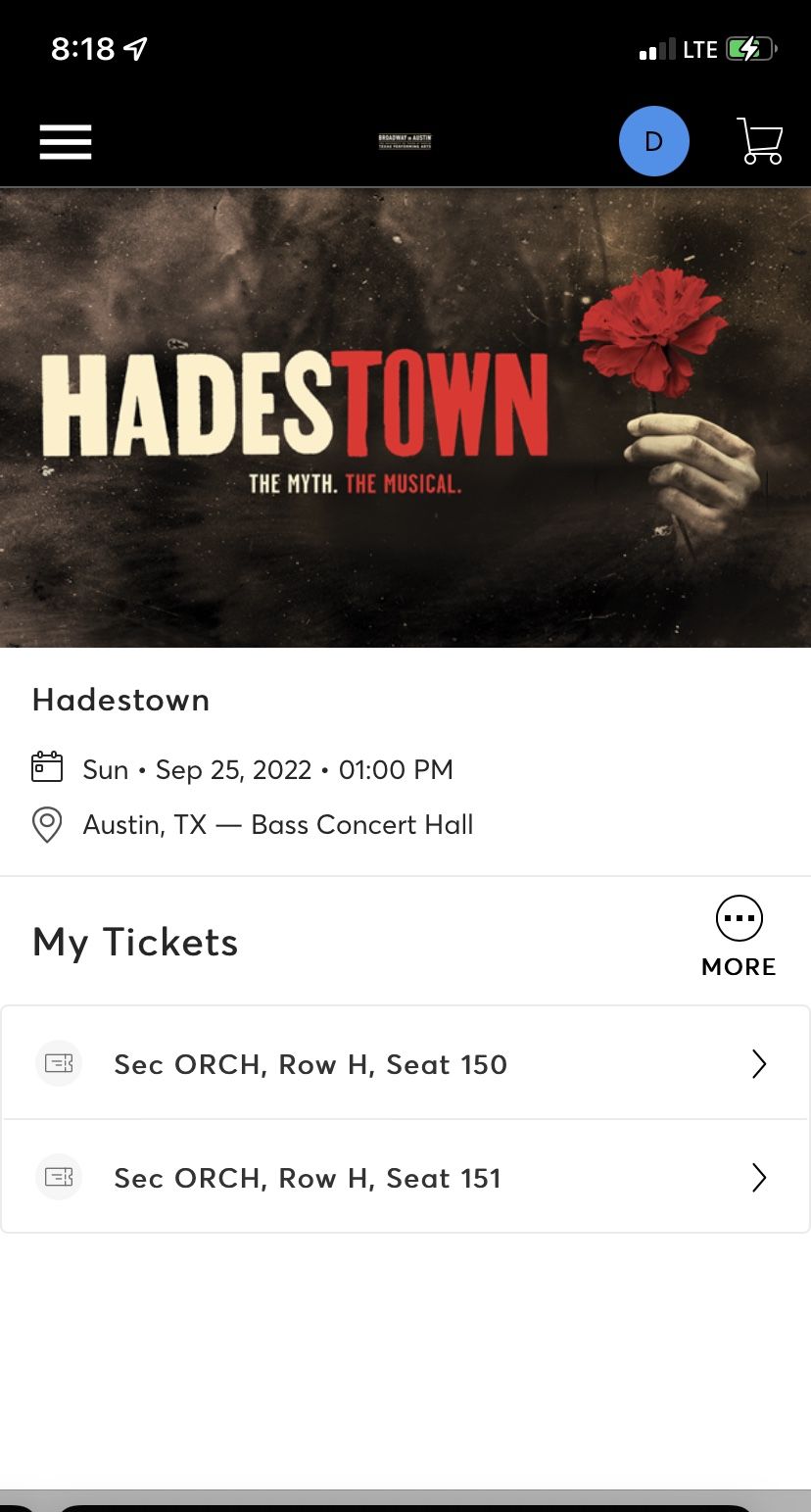 Hadestown - Austin - Sun 1pm (9/25)