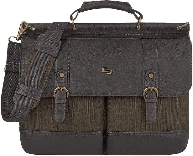 New SOLO Thompson Executive Leather Laptop Briefcase Messenger Bag Travel Shoulder Strap