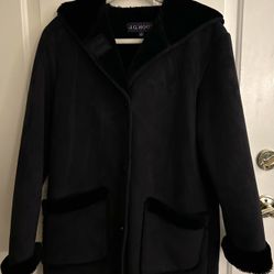 Womans Black Suede Sherpa Coat