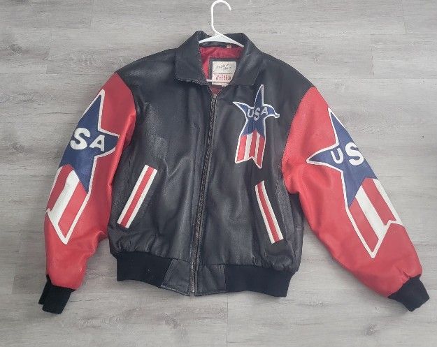 Michael Hoban Vintage Wheremi Leather Bomber Jacket USA Spellout Large 1991