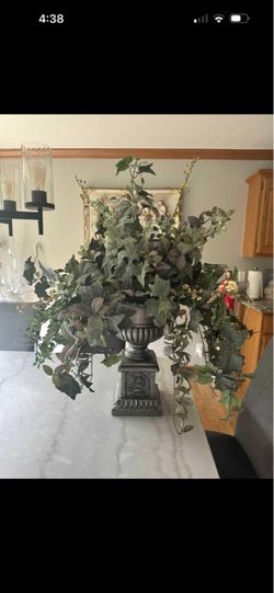 Large Decorative Urn with Faux Greenery Arrangement