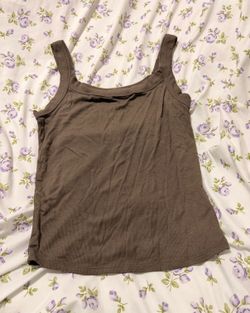 wild fable Brown Ribbed Square-Neck Tank Top