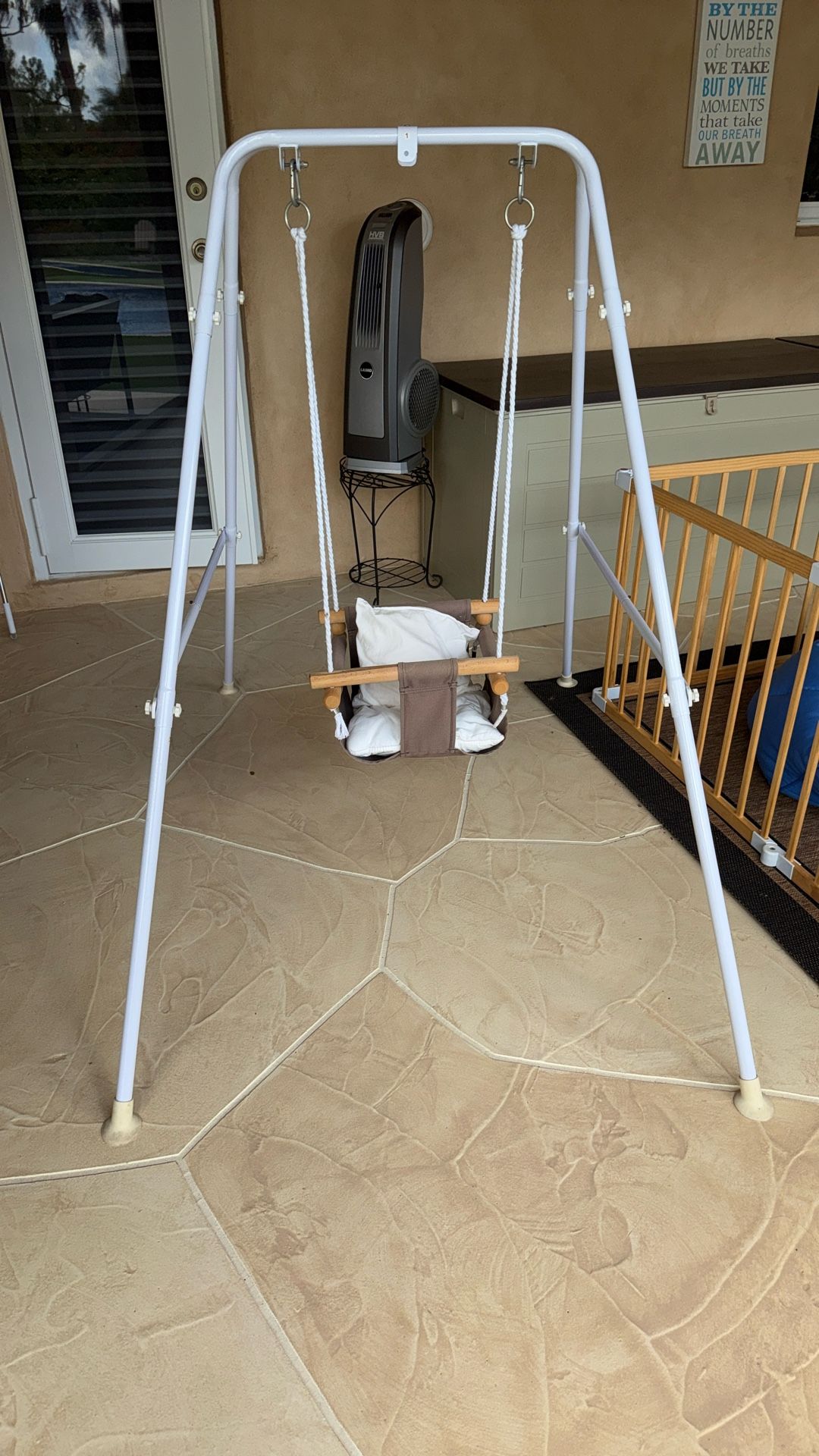 Baby Swing with Stand, Swing Set for Infant, Outdoor Indoor Swing Set with Canvas Cushion Seat