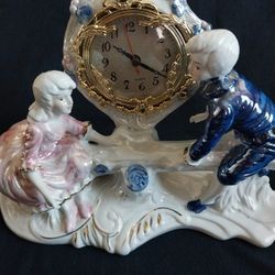 Porcelain Quartz Clock Boy & Girl Mint 