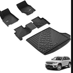 3W Floor Mats & Cargo Liner Fit for 2025 2024-2022 Jeep Grand Cherokee (Non L or WK) TPE All Weather Custom Fit Floor Liner for 1st 2nd Rows and Trunk