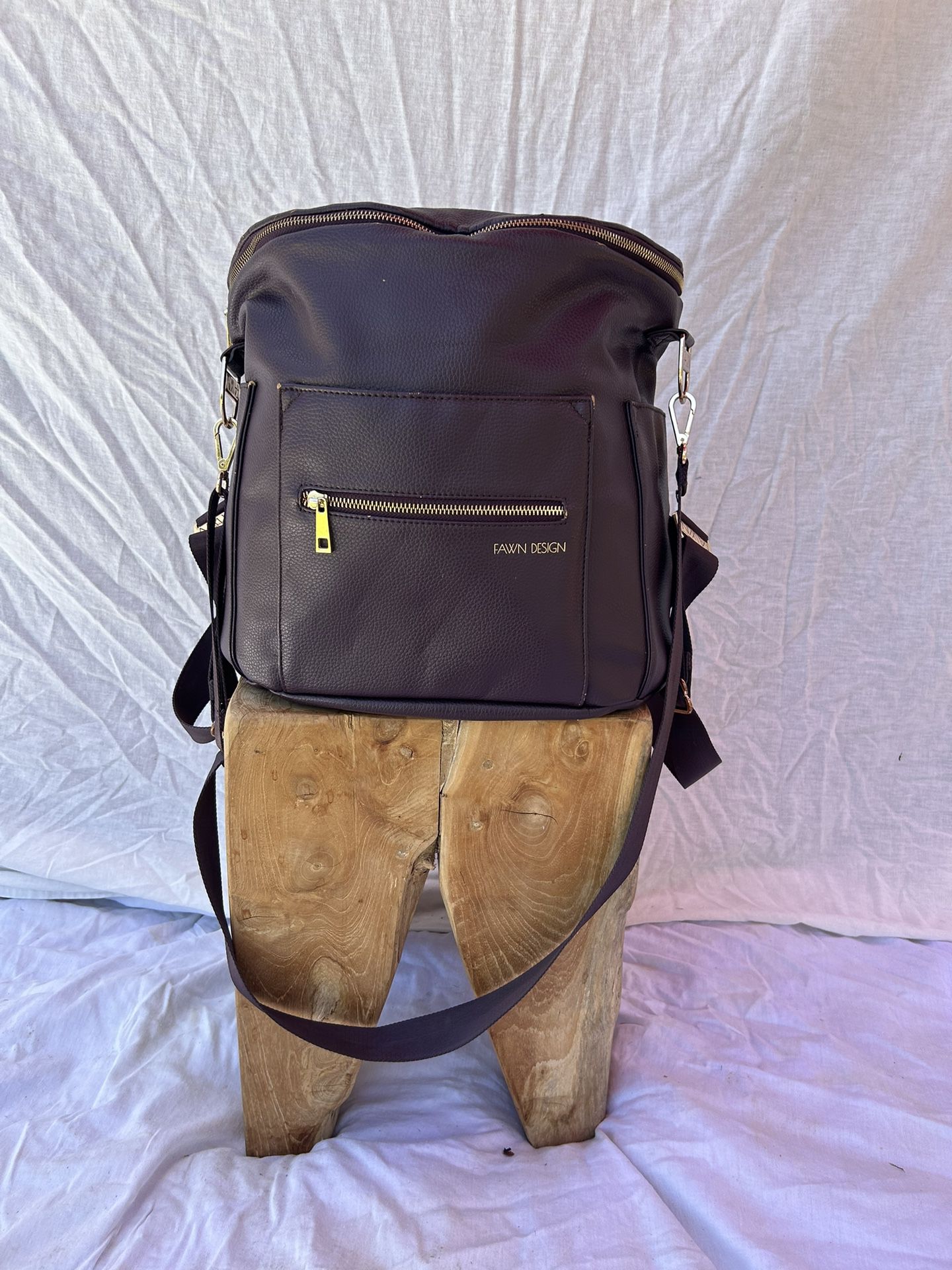Fawn Design The Original Large Backpack Messenger Diaper Bag Gray Vegan  Leather