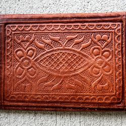 Vintage Moroccan Handcrafted Tooled Leather Wallet Document Holder Boho Ethnic Style – Folk Art from Morocco
