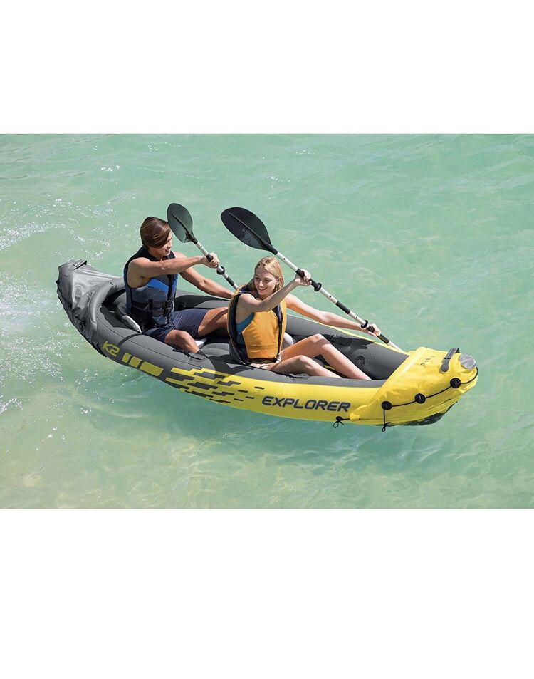 2-Person Inflatable Kayak Set with Aluminum Oars and High Output Air Pump