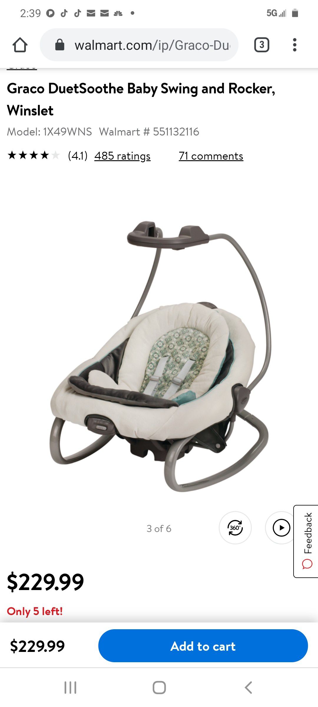 Graco DuetSoothe Baby Swing and Rocker, Winslet NEW