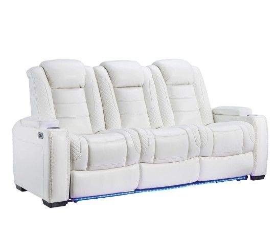Party Time Power Reclining White Sofa