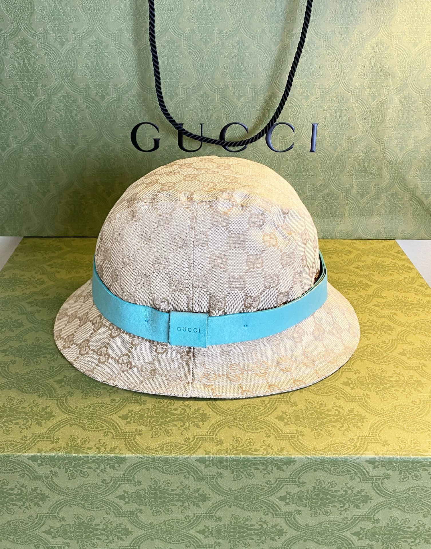 #Authentic GUCCI GG Monogram Bucket Hat With Blue Strap (Authentic)#Size L #NeW Without Tags #Made In Italy