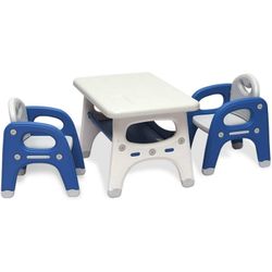 Kids Table and 2 Chair Set with Storage Activity Table Desk Sets for Children Boys Girls Plastic Furniture, Blue
