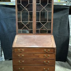 Walnut Bureau Desk & Bookcase. 