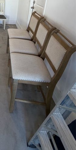 NEEDS TO BE GONE BY TOMORROW beige linen upholstered dining chairs with nailhead trim set of 3