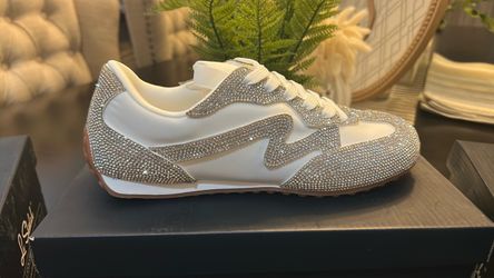 White Rhinestone Embellished Sneakers