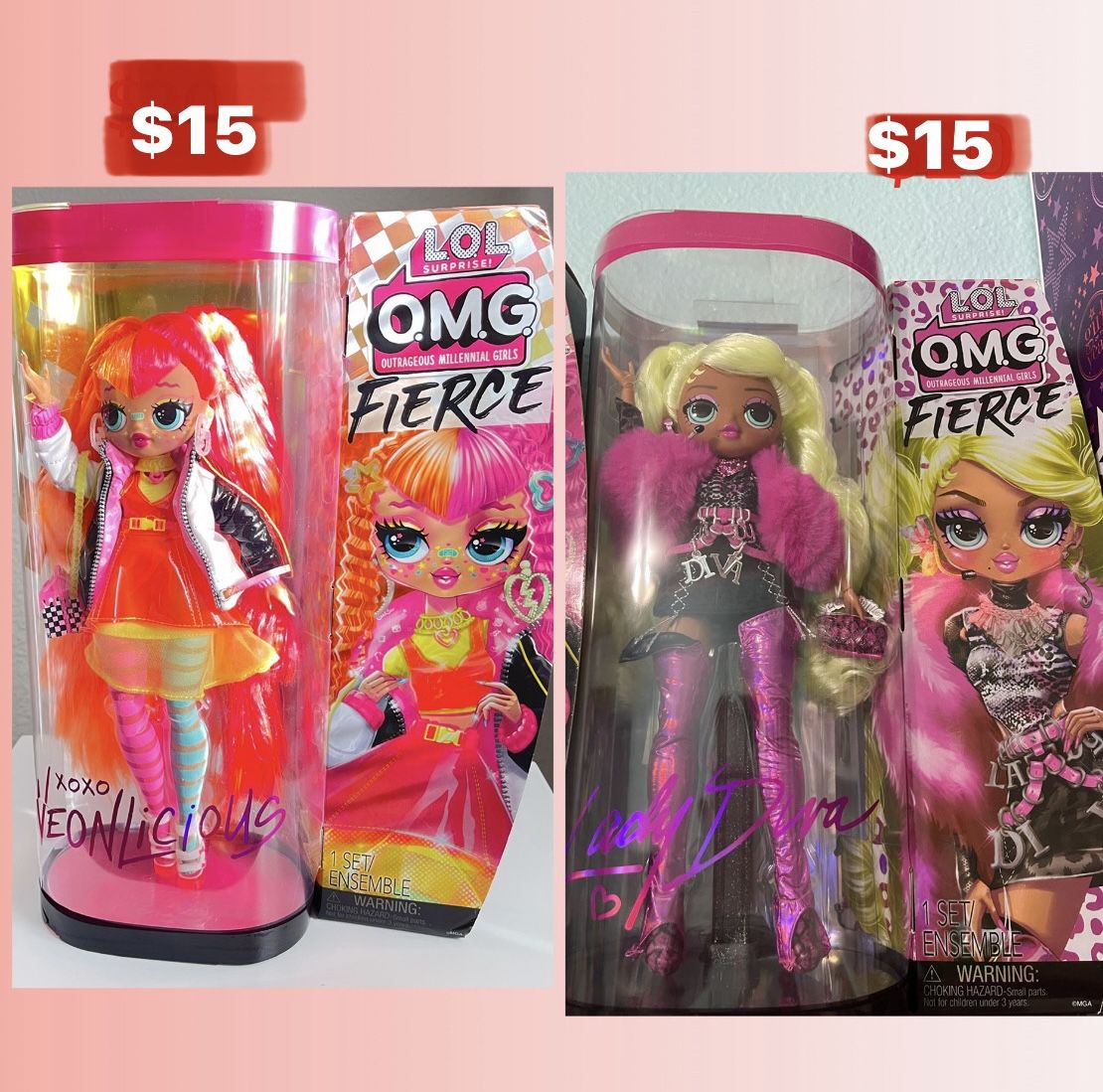 LOL Surprise OMG Fierce Neonlicious and lady diva