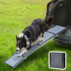 Car Dog Ramp, 63" Length, 17" Width, Foldable Portable Pet Stair Ramp with Non-Slip Carpet Surface, Extra Wide Dog Steps for Medium to Large Dogs to E