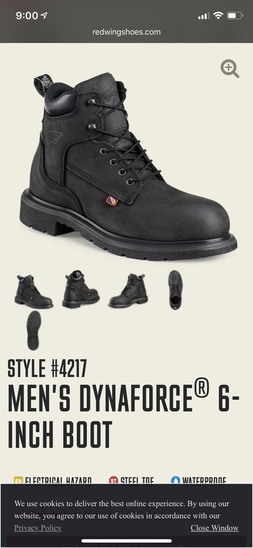Red wing 4217 leather work boots size 10.5 waterproof black steel toe