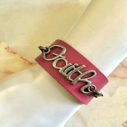 Pink Leather Faith Bracelet 