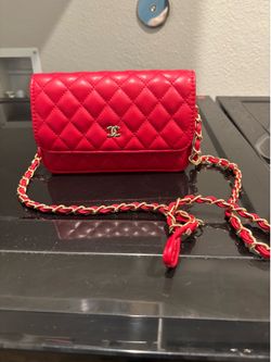 Chanel Classic Wallet on Chain (WOC) — Red Lambskin with Gold-Tone Hardware