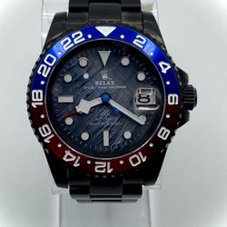 Seiko Mod 44mm Submariner Watch Black Pepsi Dial NEW