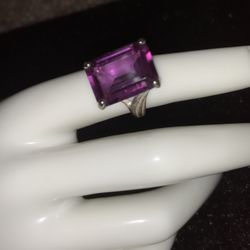 Large Lab Created Amethyst & Sterling Ring. Size 6 Stunn