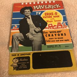 Vintage 1960 Hasbro Eras-O Picture Book With Magic Screen Maverick TV Show RARE
