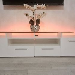 White TV Stand With Installed LEDs