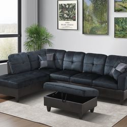 Dark Blue Sectional Couch With Ottoman