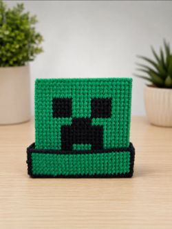 Handmade Minecraft Creeper Coaster Set with Holder