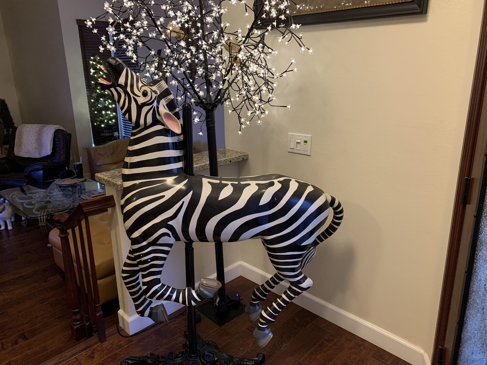 Hand Carved Wooden Zebra Carousel Horse